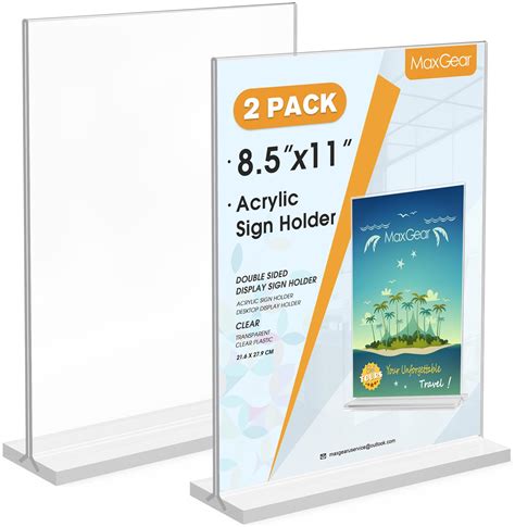 Buy MaxGear Acrylic Sign Holder 8.5x11 Inches 2 Pack, Double Sided Clear Display Stand Table Top ...