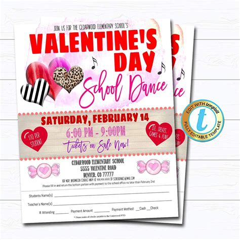 Valentine's Day School Dance Flyer and Invitation, School Church Pto ...