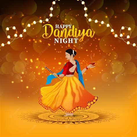 Premium Vector | Dandiya night celebration greeting card with vector illustration