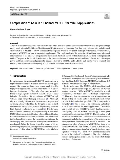 Compression of Gain in n-Channel MESFET for MIMO Applications