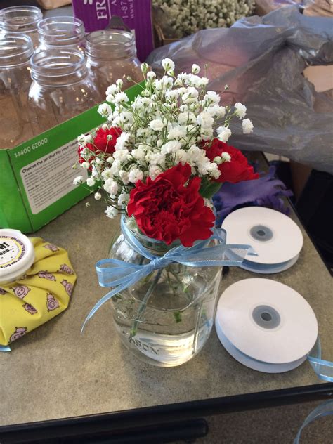 Red white and blue day 3 flowers! | Table decorations, Red and white, Centerpieces