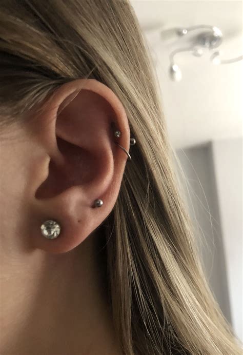 Ear Piercings | Ear piercings, Helix piercing stud, Double lobe piercing