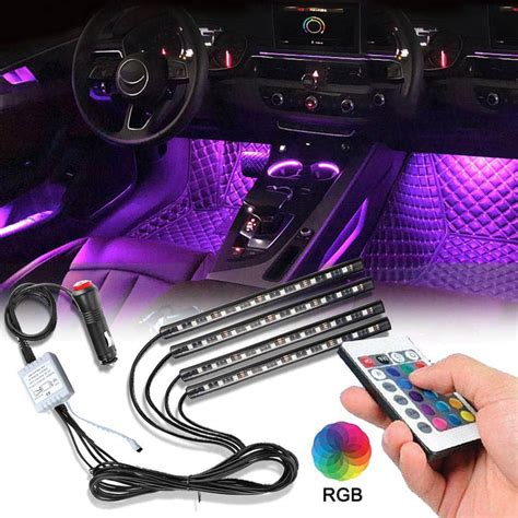 Car LED Strip Lights,EJs SUPER CAR 4pcs 48 LED Bluetooth App Controller Interior Lights Multi ...