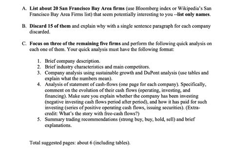 Solved A. List about 20 San Francisco Bay Area firms (use | Chegg.com