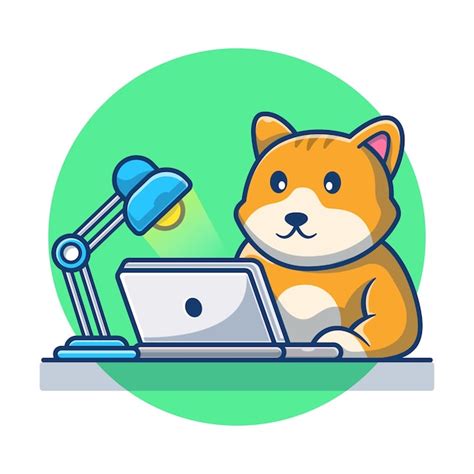 Premium Vector | Cute cat working on laptop . cat icon cartoon concept. animal illustration ...