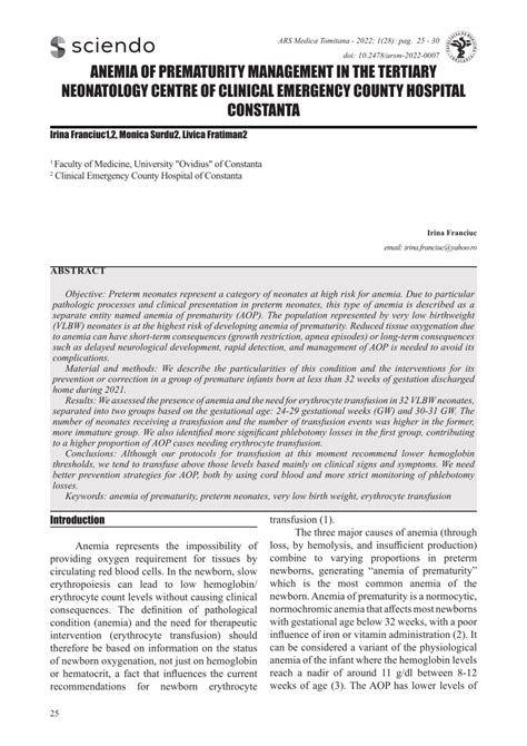 (PDF) Anemia of Prematurity Management in the Tertiary Neonatology ...