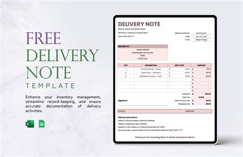 Delivery Note Template in Excel - FREE Download | Template.net