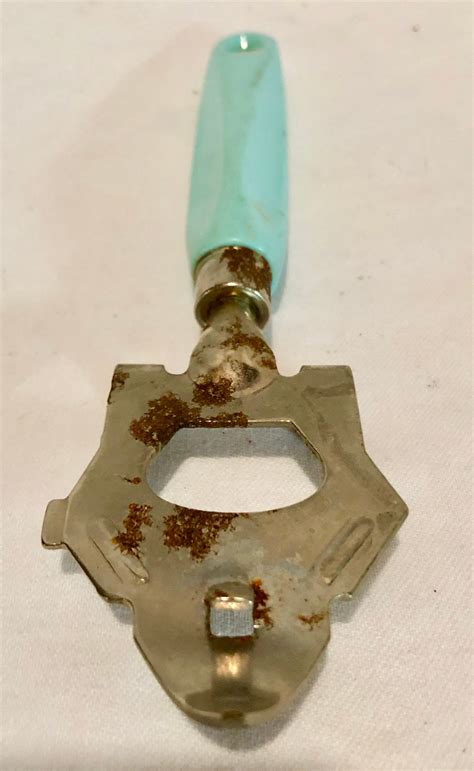 Vintage Metal Can/Bottle Opener with Teal Blue Plastic Handle