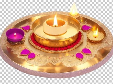 Premium PSD | Diwali diya with decoration aarti plate