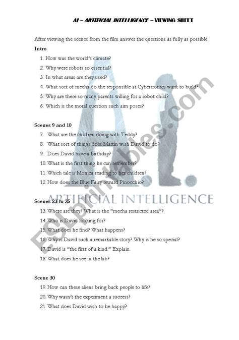 Ai Artificial Intelligence Film Viewing Guide Worksheet 1