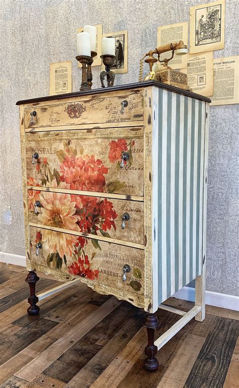 SOLD Hand Painted Antique Floral Dresser - Etsy | Painting wooden ...