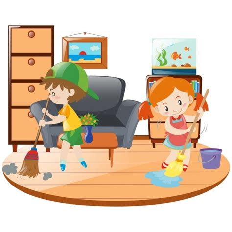 Free Vector | Kids cleaning the house