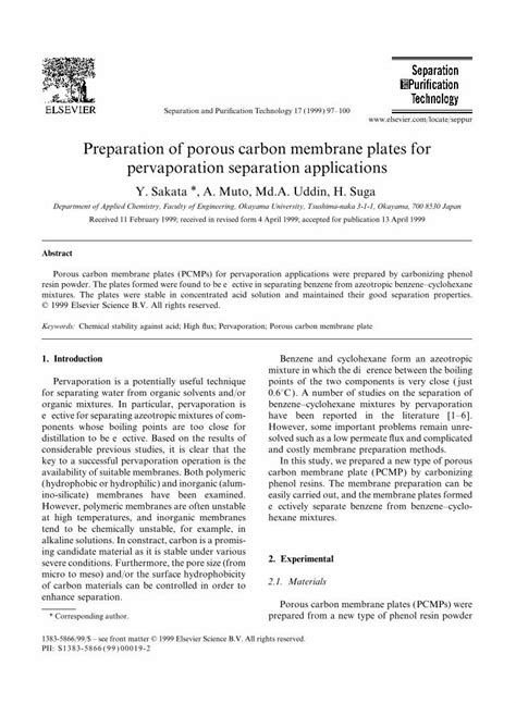 (PDF) Preparation of porous carbon membrane plates for pervaporation separation applications ...