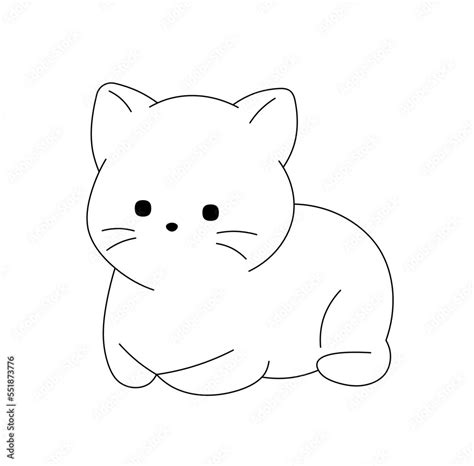 Vector isolated cute cartoon little cat kitten lying on paws colorless black and white contour ...