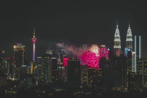 Colorful Fireworks Spark during New Year at the Petronas Twin Tower ...