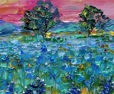 Bluebonnet landscape painting original oil abstract palette knife ...