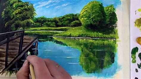 How to Paint a Landscape with Lake with Acrylics Acrylic Painting ...