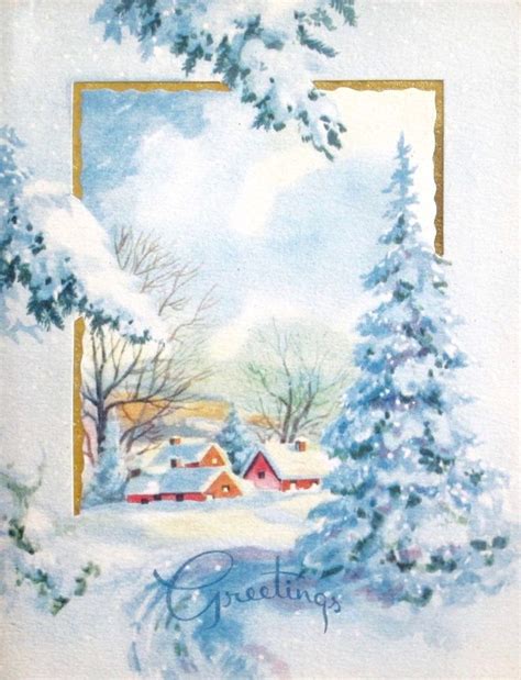 #retrochristmas Vintage Christmas Card. Snow Scene. Retro Christmas ...