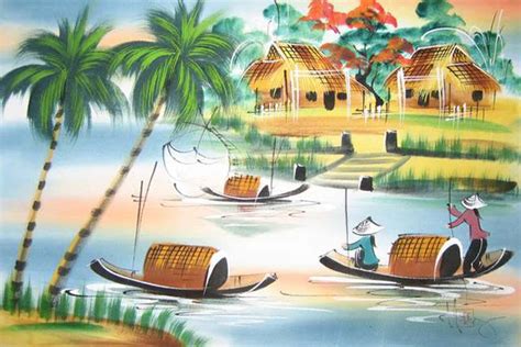 Vietnamese Silk Paintings | Origin - Material - Technique | Vietnam painting, Landscape drawings ...