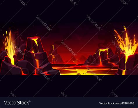 Volcano lava burst cartoon hell background Vector Image