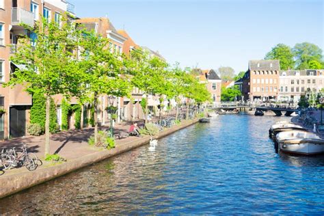 Leiden Canals in Netherlands Stock Image - Image of street, canal ...