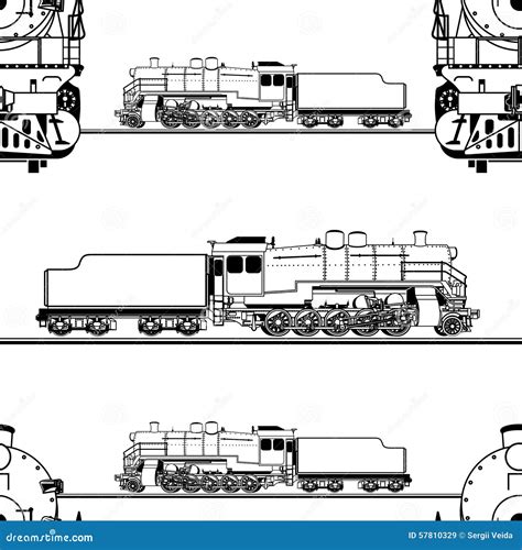 Seamless Pattern In The Form Of A Line Drawing Of A Steam Locomotive ...