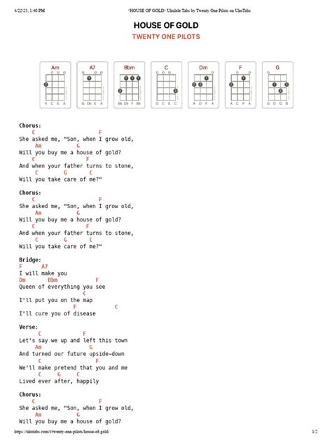 HOUSE of GOLD - Ukulele Tabs by Twenty One Pilots On UkuTabs | PDF ...