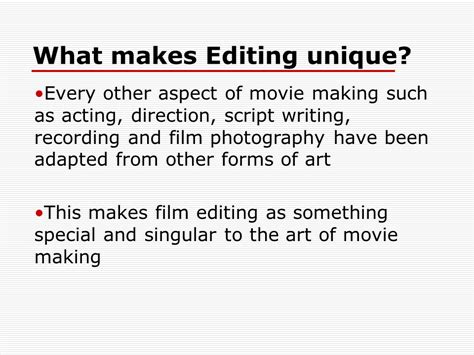 The Concepts and Techniques of Film Editing - 1031 Words | Presentation ...