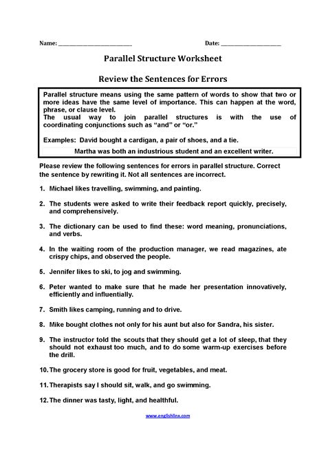 Review Sentences for Errors Parallel Worksheets | Writing worksheets ...