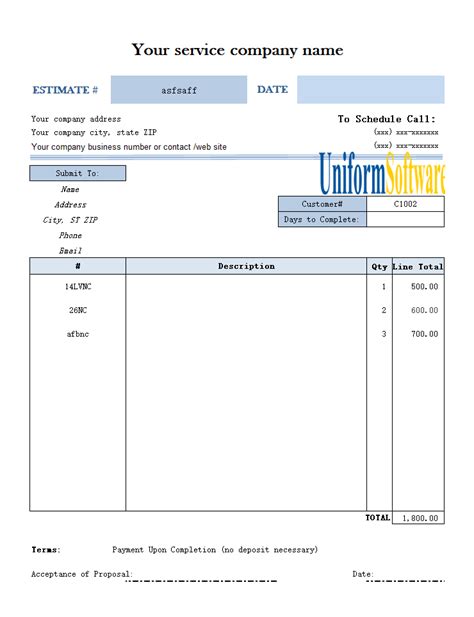 Job Estimate Template for Excel