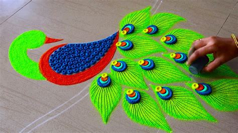 Beautiful Peacock Rangoli Designs For Diwali | Peacock Kolam Designs | Rangoli Peacock | Muggulu ...