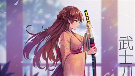 Wallpaper girl, kimono, katana, warrior, anime hd, picture, image