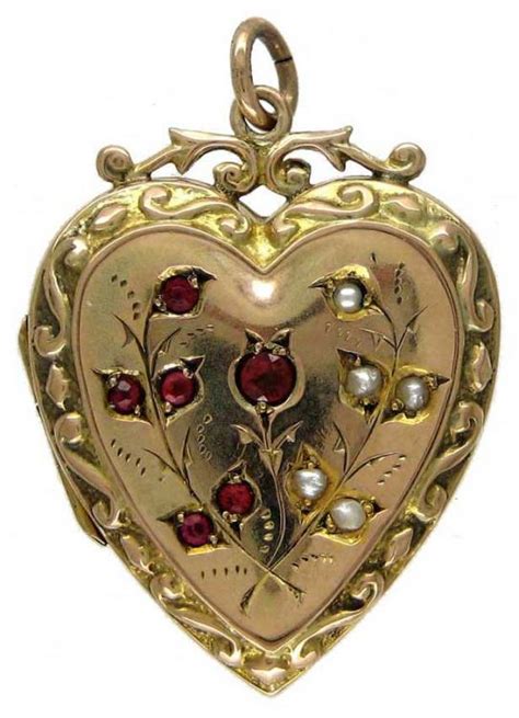 Heart-Shaped Gold Locket with Garnet & Pearl Decorative Features - The Antique Jewellery Company