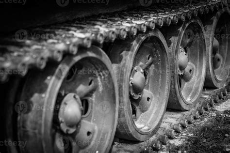 Detail shot with old tank tracks and wheels 15886003 Stock Photo at Vecteezy