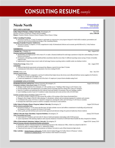 Consulting Resume Example – KelleyConnect | Kelley School of Business