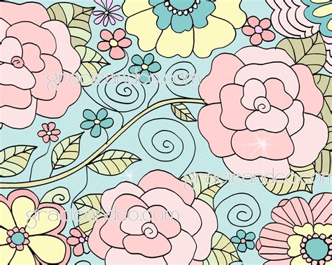 Digital background paper whimsical flowers by JaneLazenbyartist