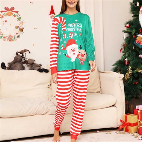 DODADAWANJ Christmas Matching Family Pajamas Set 2024 Holiday Party Loungewear Fun Letter Print ...