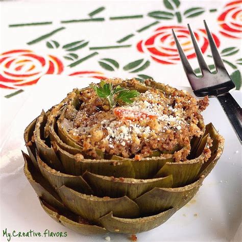 Stuffed artichokes with seasoned bread crumbs and cheese. Healthy appetizer. | Food, Yummy food ...