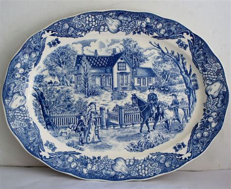 VINTAGE TRANSFER BLUE AND WHITE PORCELAIN LARGE PLATE. | Blue and white china, Blue and white ...