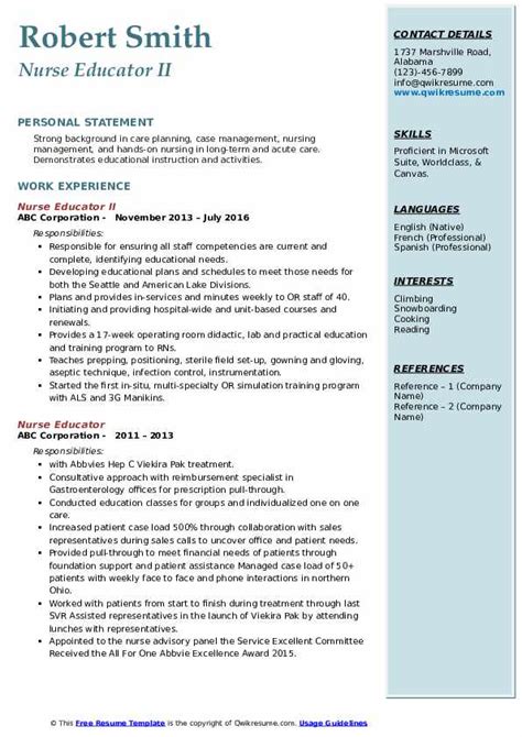 Nurse Educator Resume Template