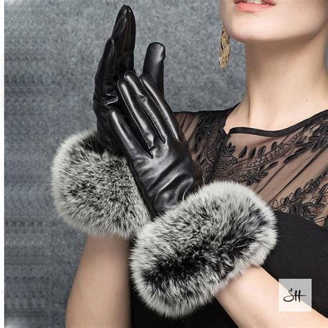 Women's Luxury Leather Gloves With Real Fox Fur » Sleek Heart