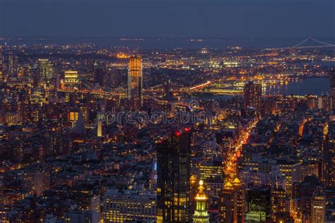 Aerial View of Manhattan at Night, New York. Editorial Photo - Image of ...