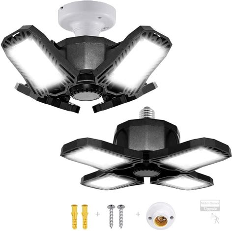 LED Garage Lights, 120W Deformable Garage Ceiling Light Fixture with Motion Sensor, 12000LM E26 ...