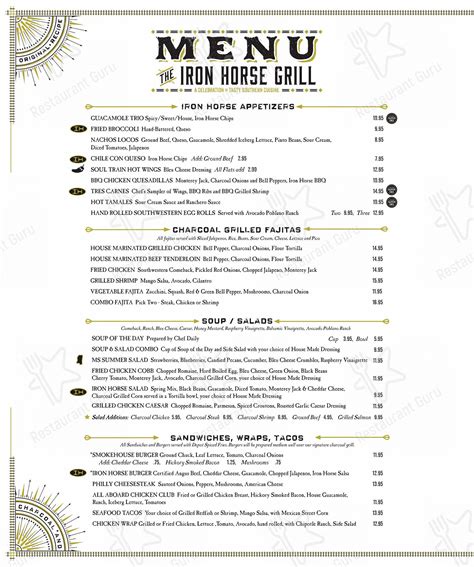 Menu at The Iron Horse Grill restaurant, Jackson