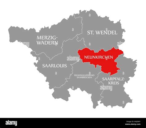 Neunkirchen red highlighted in map of Saarland Germany DE Stock Photo - Alamy