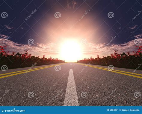 Highway and sunset stock illustration. Illustration of landscape - 5834671