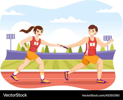 Relay race by passing the baton to teammates Vector Image