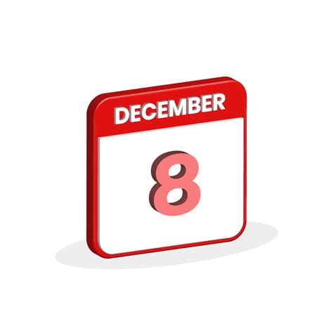 8th December calendar 3D icon. 3D December 8 calendar Date, Month icon vector illustrator ...