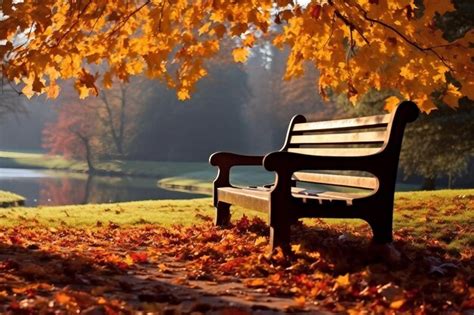 Premium AI Image | Bench in autumn park Autumn landscape