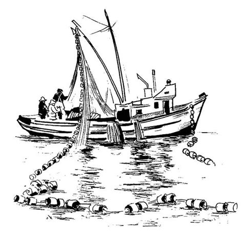 Fishing Boat Dropping Net In The Sea Coloring Pages : Kids Play Color ...